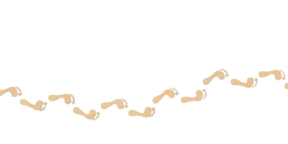 Bare footprints forming wavy diagonal trail